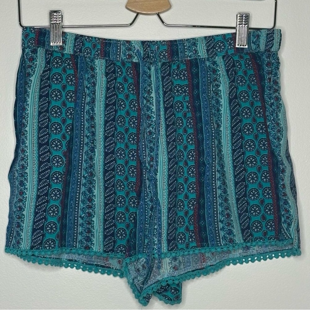 Hollister Teal and Blue Patterned Boho Shorts